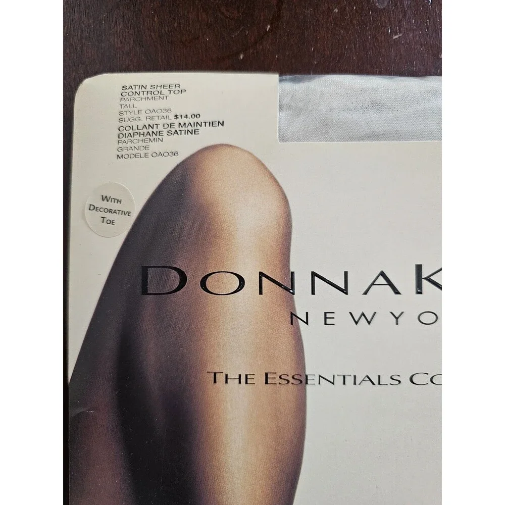 Donna Karan New York Satin Sheer Control Top Pantyhose Tall Parchment NIP